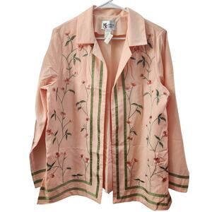 Maggie‎ Sweet Vintage Floral Embroidered  Open Front Top M Retro 90s 80s Y2K